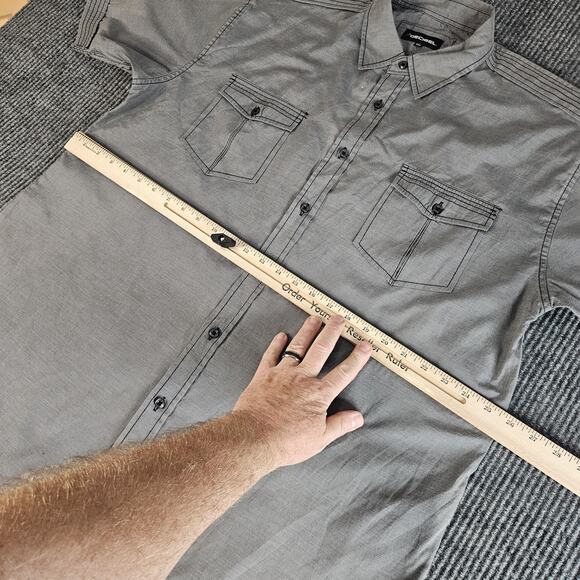 Decibel Shirt Mens 3XL Gray Short Sleeve Button Front Casual Top Western Pockets - Picture 8 of 13